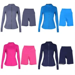 Combo of Workout set Women Yoga Sets jackets shorts leggings Push Up Fitness sets High Waist Sports Jackets Zip Up Coat Elastic